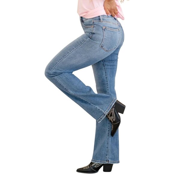 Women's Mid Rise Vintage Bootcut Jeans Medium Blue 15 Durable Comfortable - Picture 3 of 6